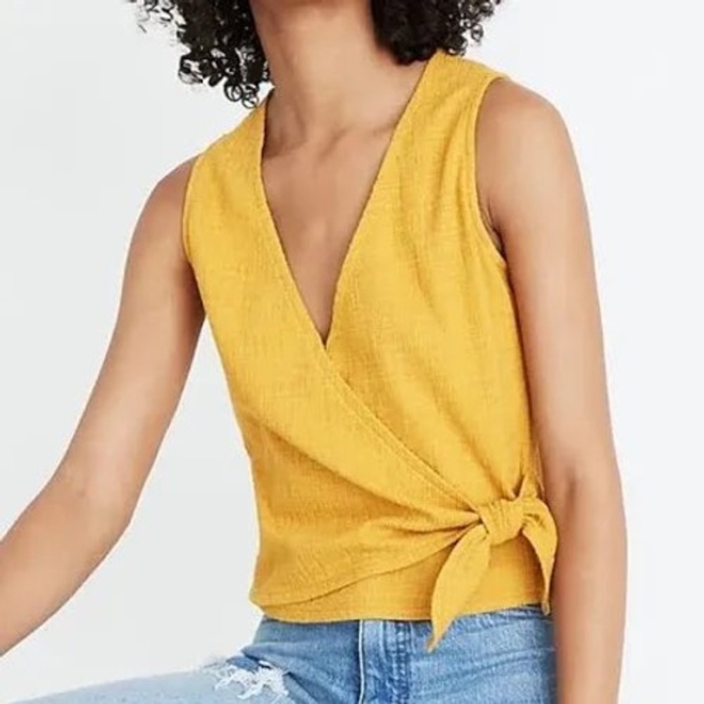Madewell Texture & Thread Side-Tie Wrap Top Mustard Yellow‎ XL Sleeveless V-Neck